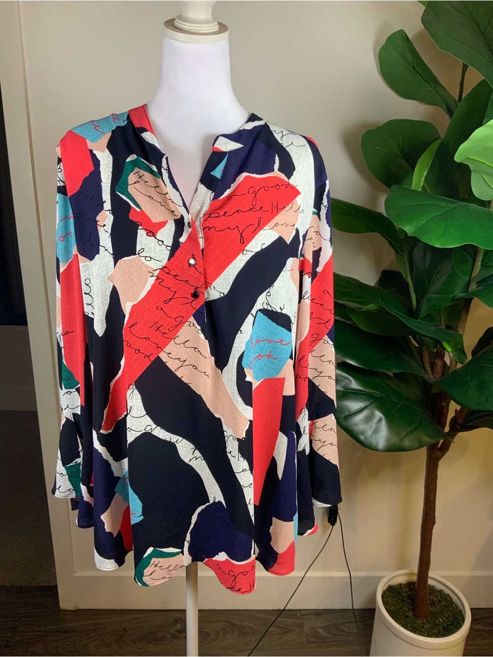 NIC+ZOE Multicolor Abstract V-Neck Tunic - Navy, Red, Pink, Teal